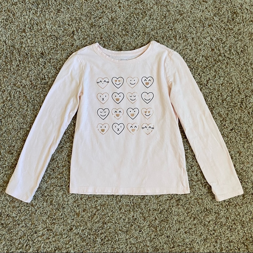Gap Kids Pink Heart Emoji Faces Long Sleeve Tee